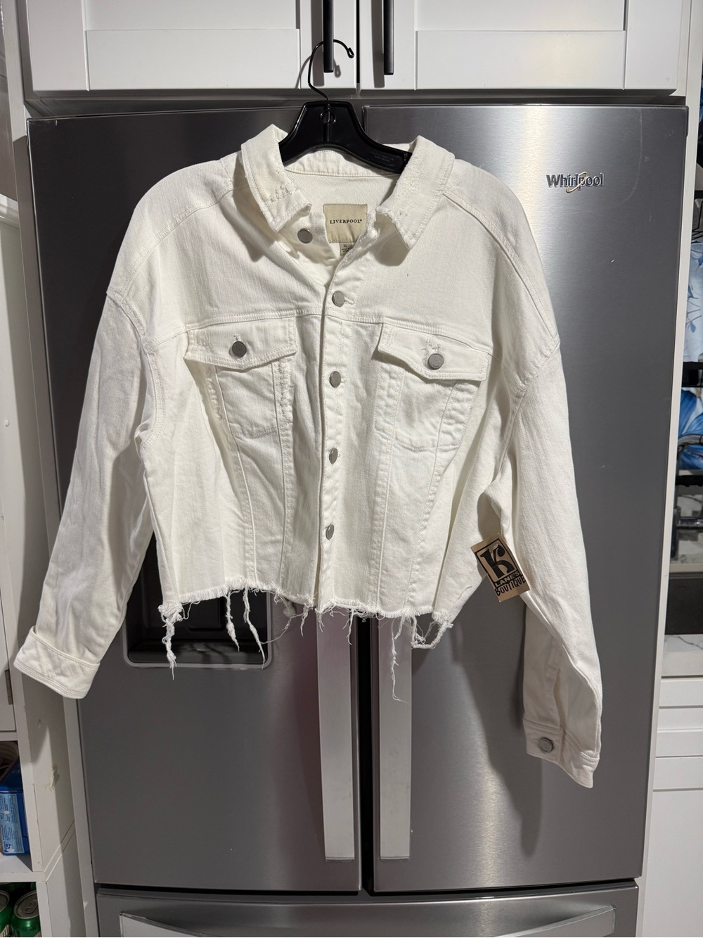 Liverpool White Cropped Frayed Hem Jacket. New with tags.